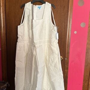 Draper James White A-Line Midi Dress Square Neck Sleeveless-Size 1X